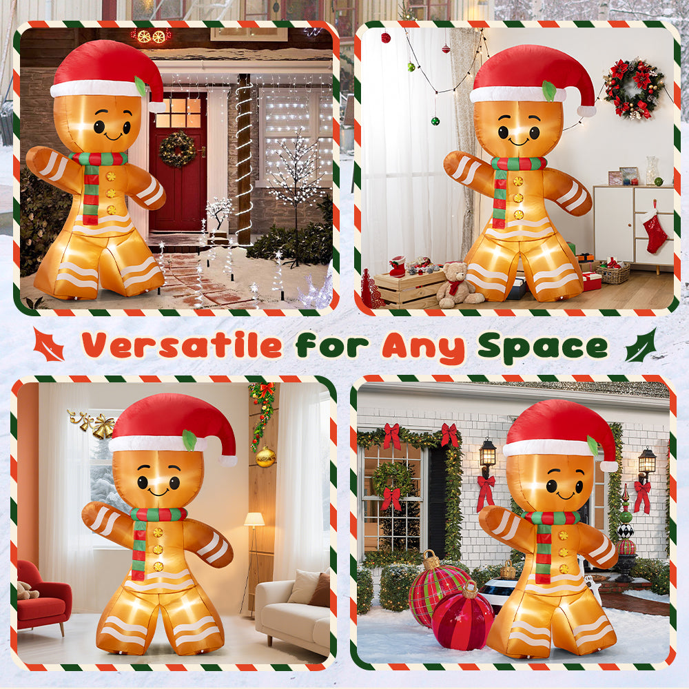 ZUNI Christmas Inflatable 2.4M Gingerbread Xmas Outdoor Decoration LED Lights - Sunyee