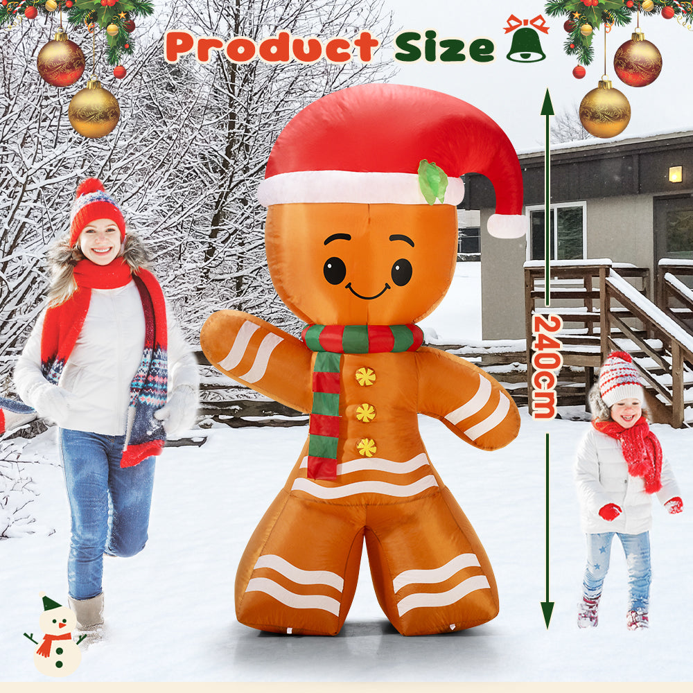 ZUNI Christmas Inflatable 2.4M Gingerbread Xmas Outdoor Decoration LED Lights - Sunyee