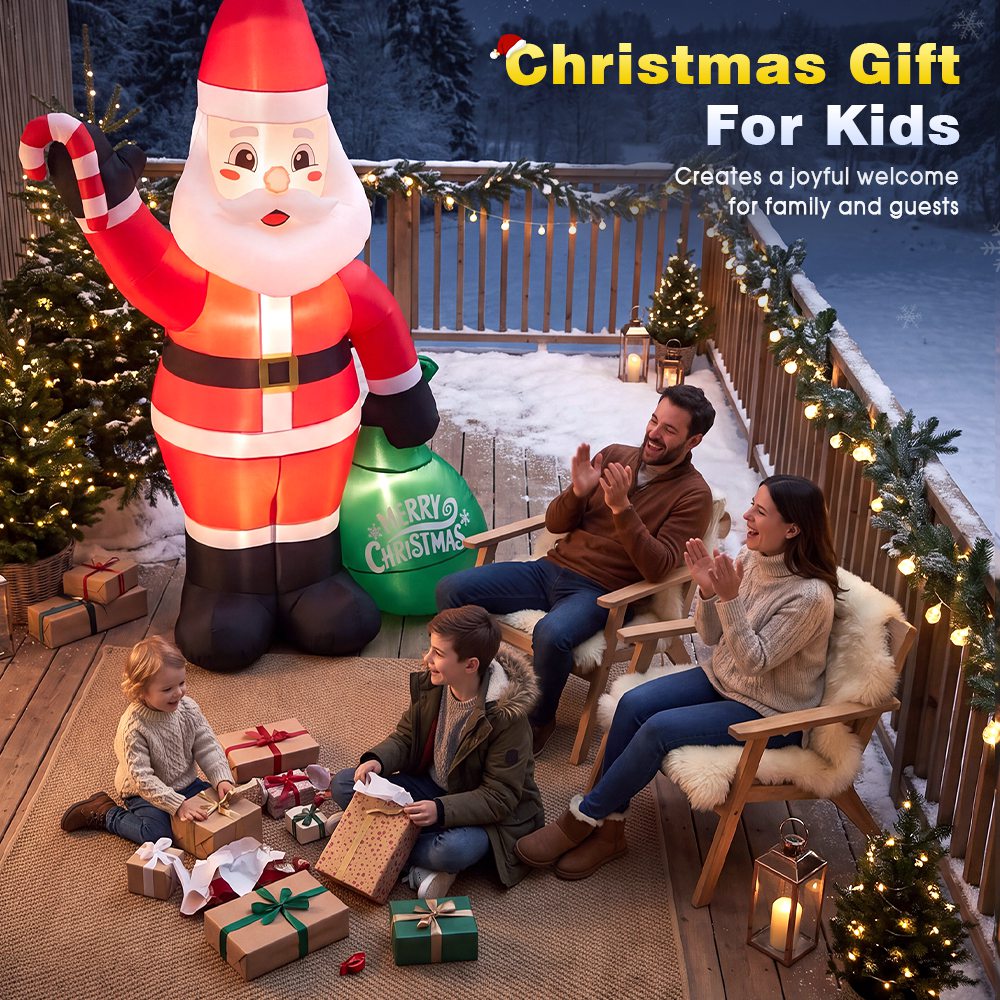 ZUNI Christmas Inflatable 2.4M Santa Claus Outdoor Decorations LED Lights