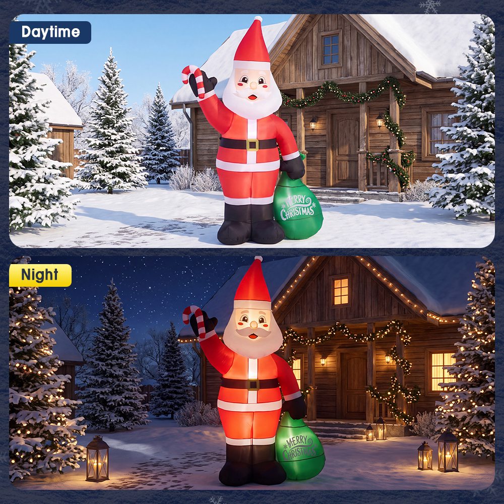 ZUNI Christmas Inflatable 2.4M Santa Claus Outdoor Decorations LED Lights