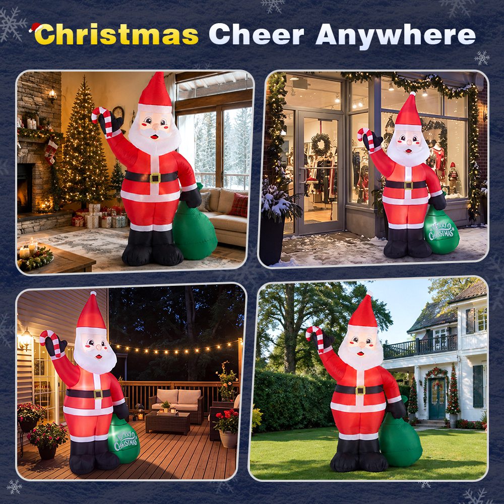 ZUNI Christmas Inflatable 2.4M Santa Claus Outdoor Decorations LED Lights
