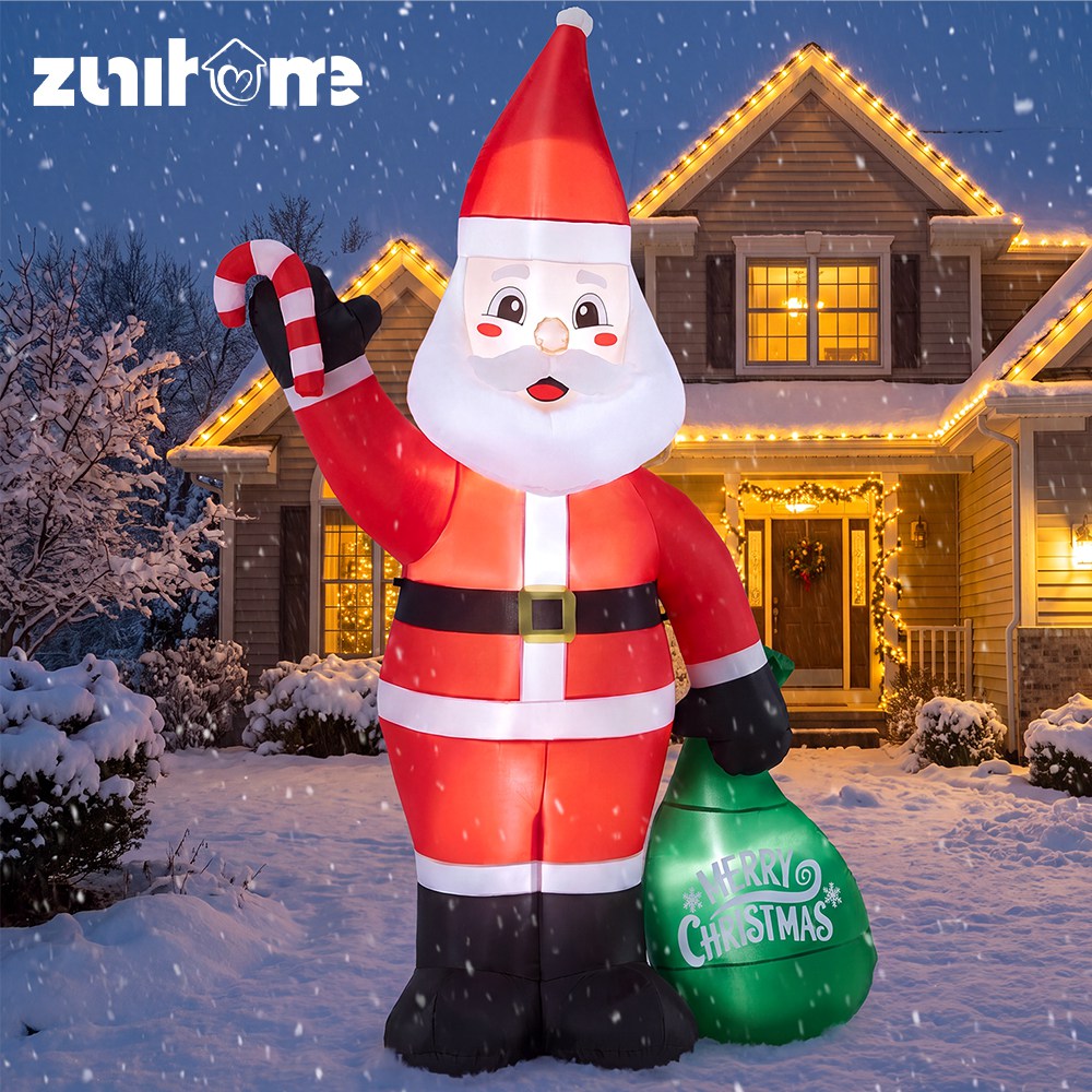 ZUNI Christmas Inflatable 2.4M Santa Claus Outdoor Decorations LED Lights