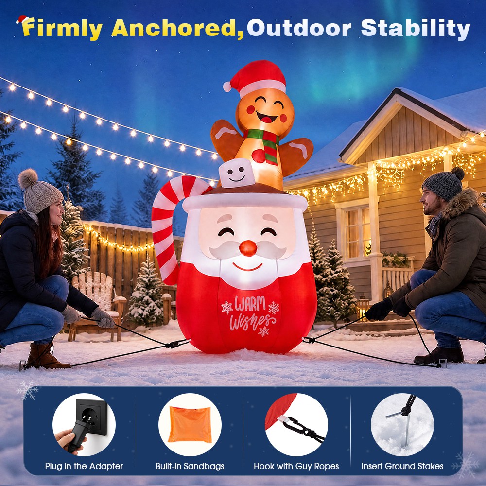 ZUNI Christmas Inflatable 1.8M Gingerbread Man in Hot Cocoa Mug LED Lights