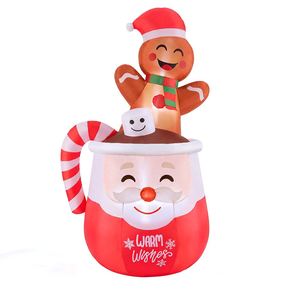 ZUNI Christmas Inflatable 1.8M Gingerbread Man in Hot Cocoa Mug LED Lights