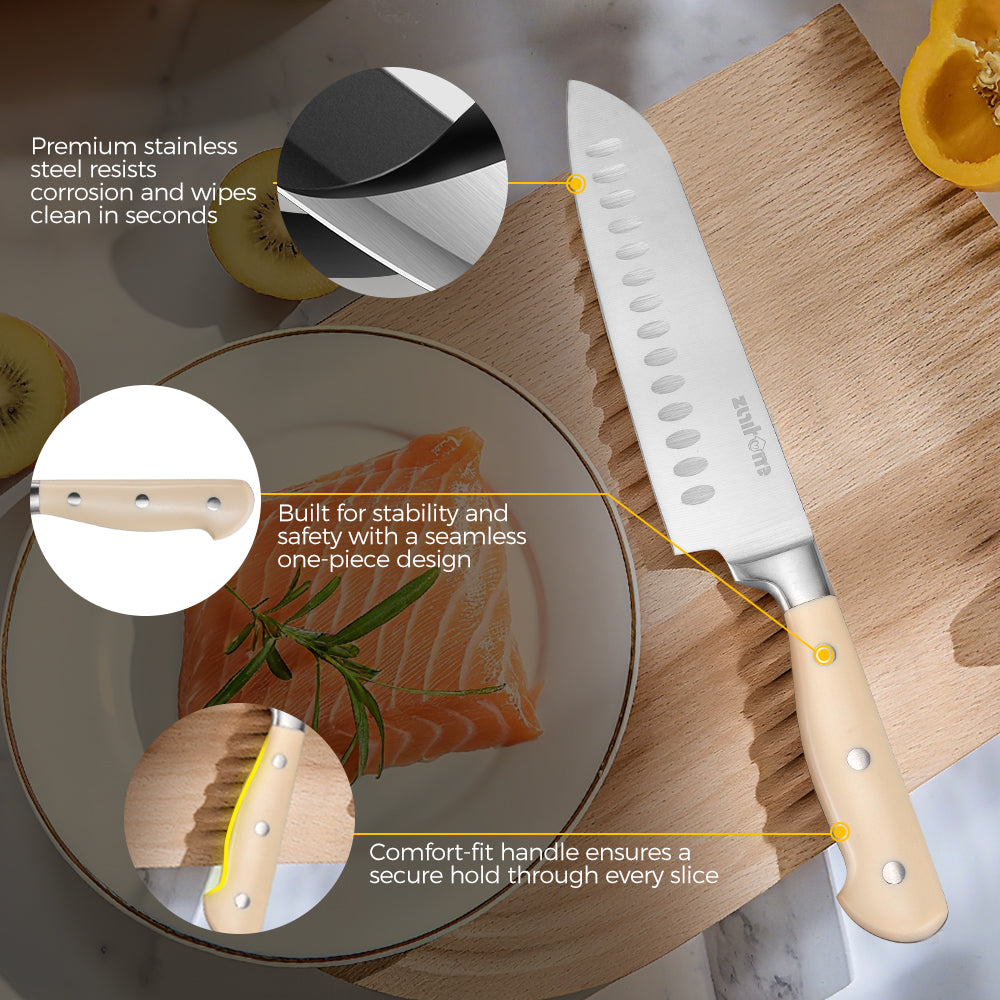 ZUNI 14PCS Kitchen Knife Set Stainless Steel Chef Knives w/ Block & Sharpener - Sunyee