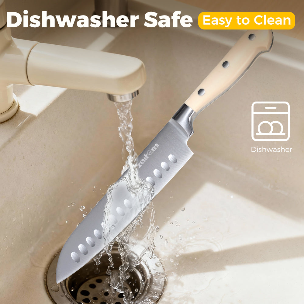 ZUNI 14PCS Kitchen Knife Set Stainless Steel Chef Knives w/ Block & Sharpener - Sunyee