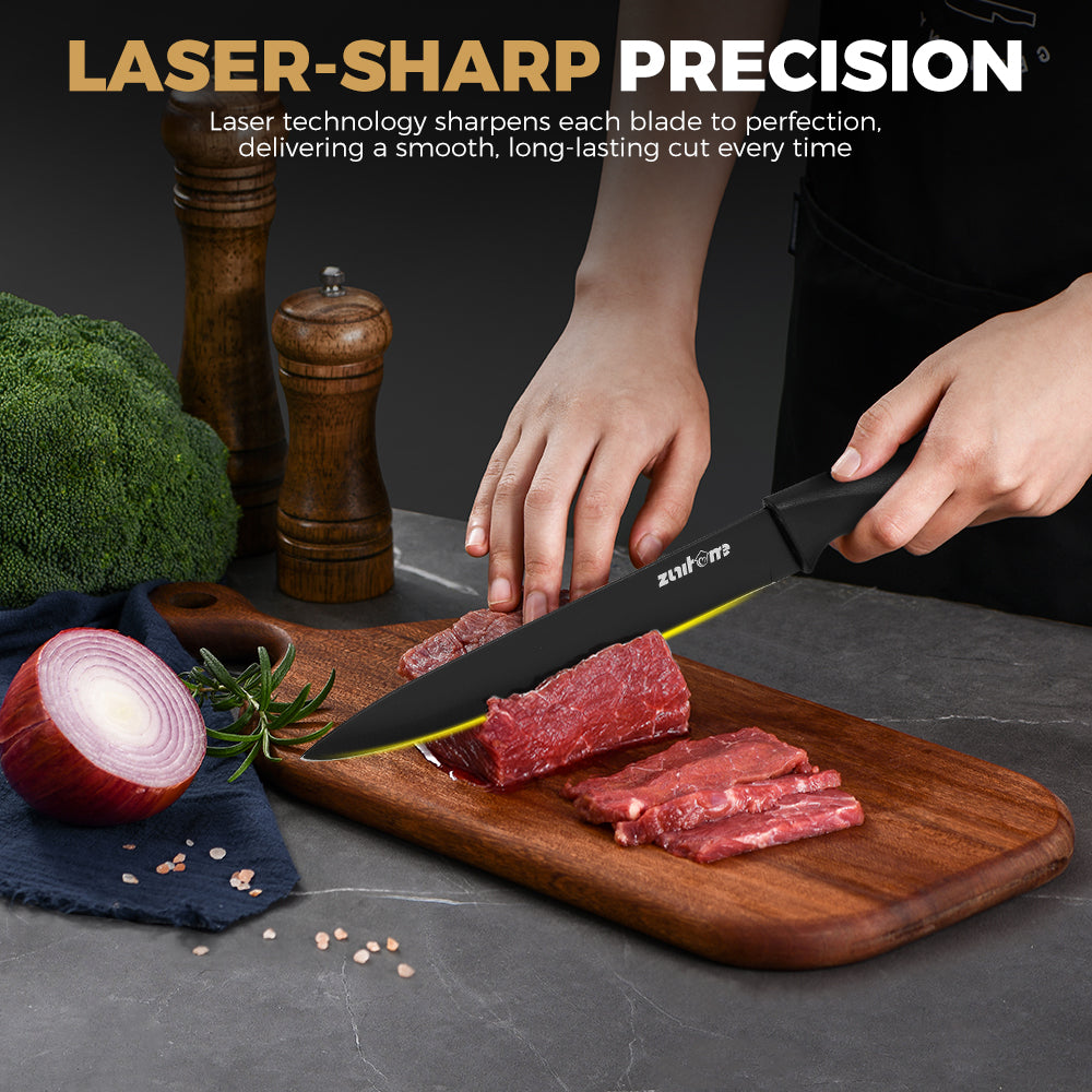 ZUNI 15PCS Kitchen Knife Set Stainless Steel Chef Knives w/ Block & Sharpener - Sunyee