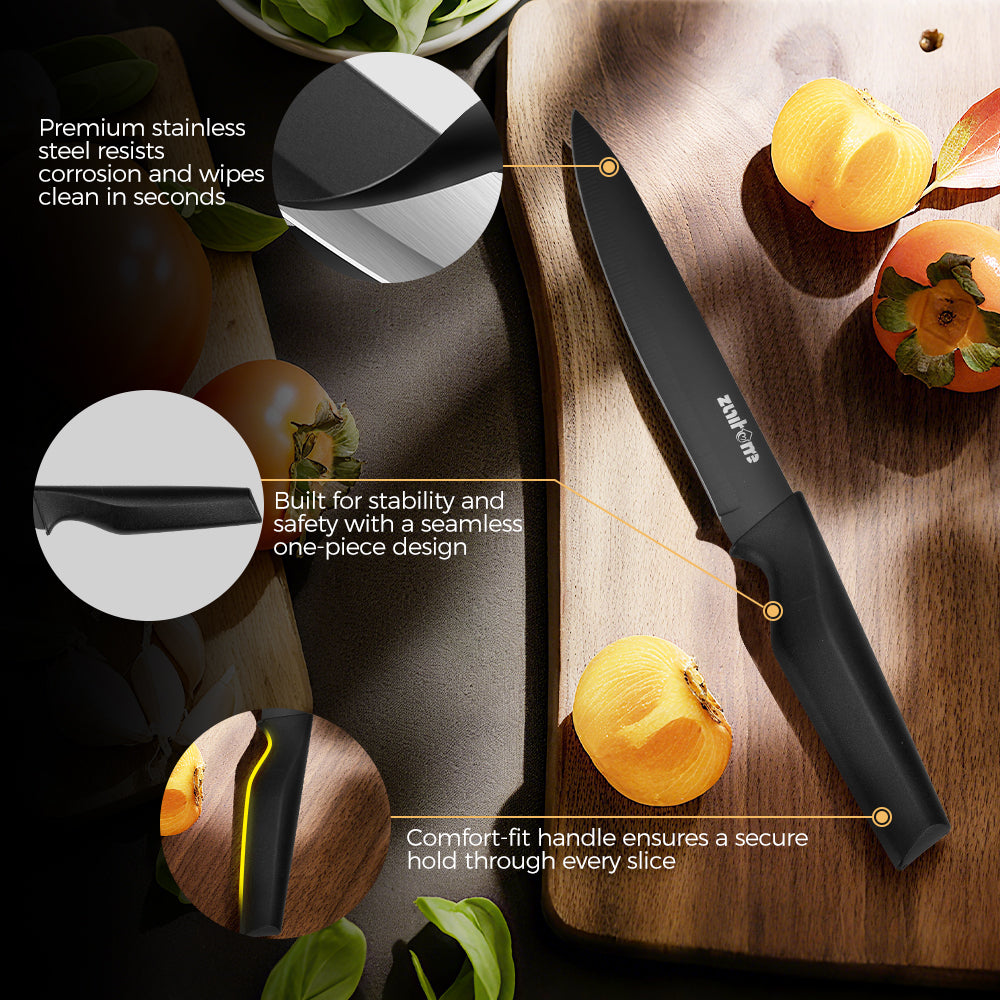 ZUNI 15PCS Kitchen Knife Set Stainless Steel Chef Knives w/ Block & Sharpener - Sunyee