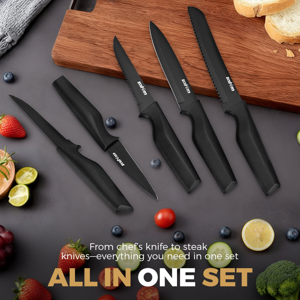 ZUNI 15PCS Kitchen Knife Set Stainless Steel Chef Knives w/ Block & Sharpener - Sunyee