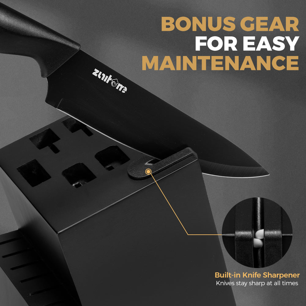 ZUNI 15PCS Kitchen Knife Set Stainless Steel Chef Knives w/ Block & Sharpener - Sunyee