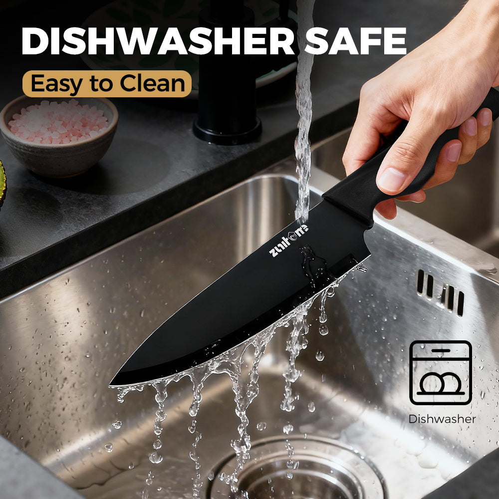 ZUNI 15PCS Kitchen Knife Set Stainless Steel Chef Knives w/ Block & Sharpener - Sunyee