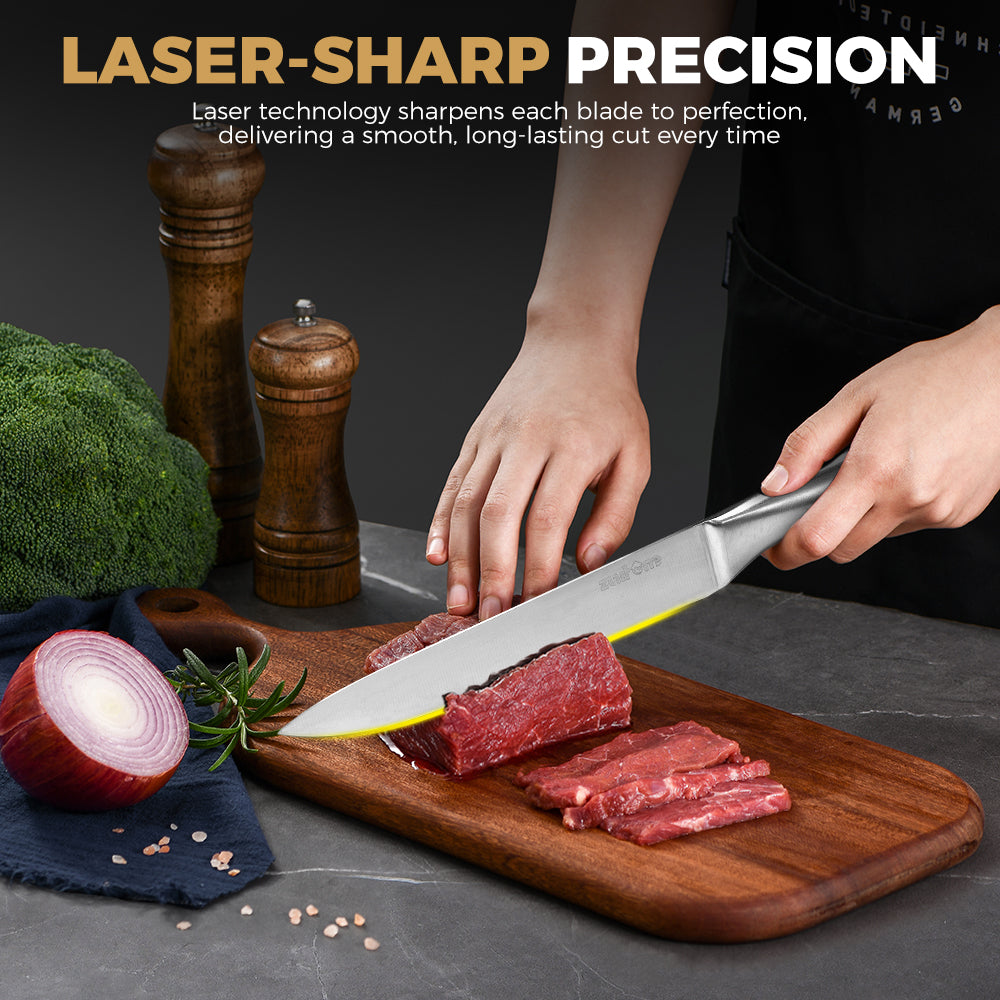 ZUNI 16PCS Kitchen Knife Set Stainless Steel Chef Knives w/ Block & Sharpener - Sunyee