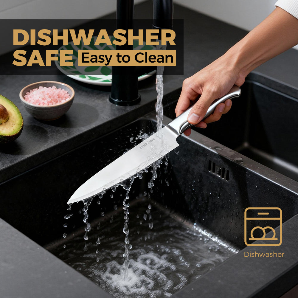 ZUNI 16PCS Kitchen Knife Set Stainless Steel Chef Knives w/ Block & Sharpener - Sunyee