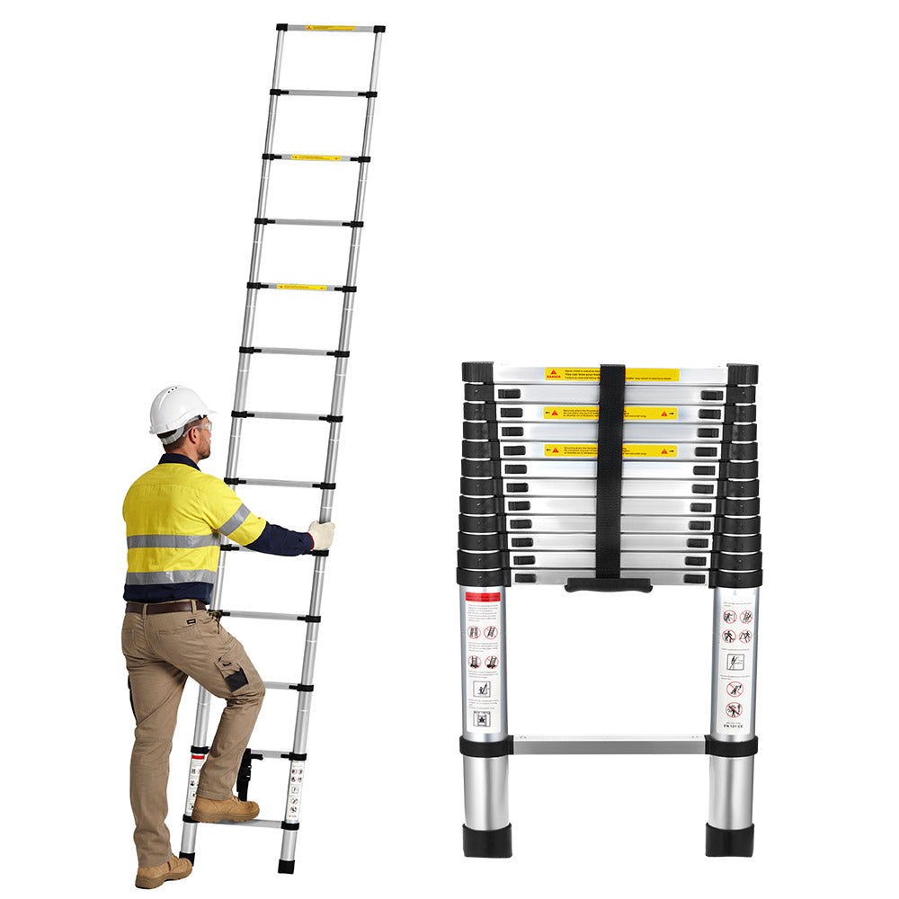 ZUNI 2/2.6/3.2/3.8M Telescopic Aluminium Ladder 150kg Load for Home& Work - Sunyee
