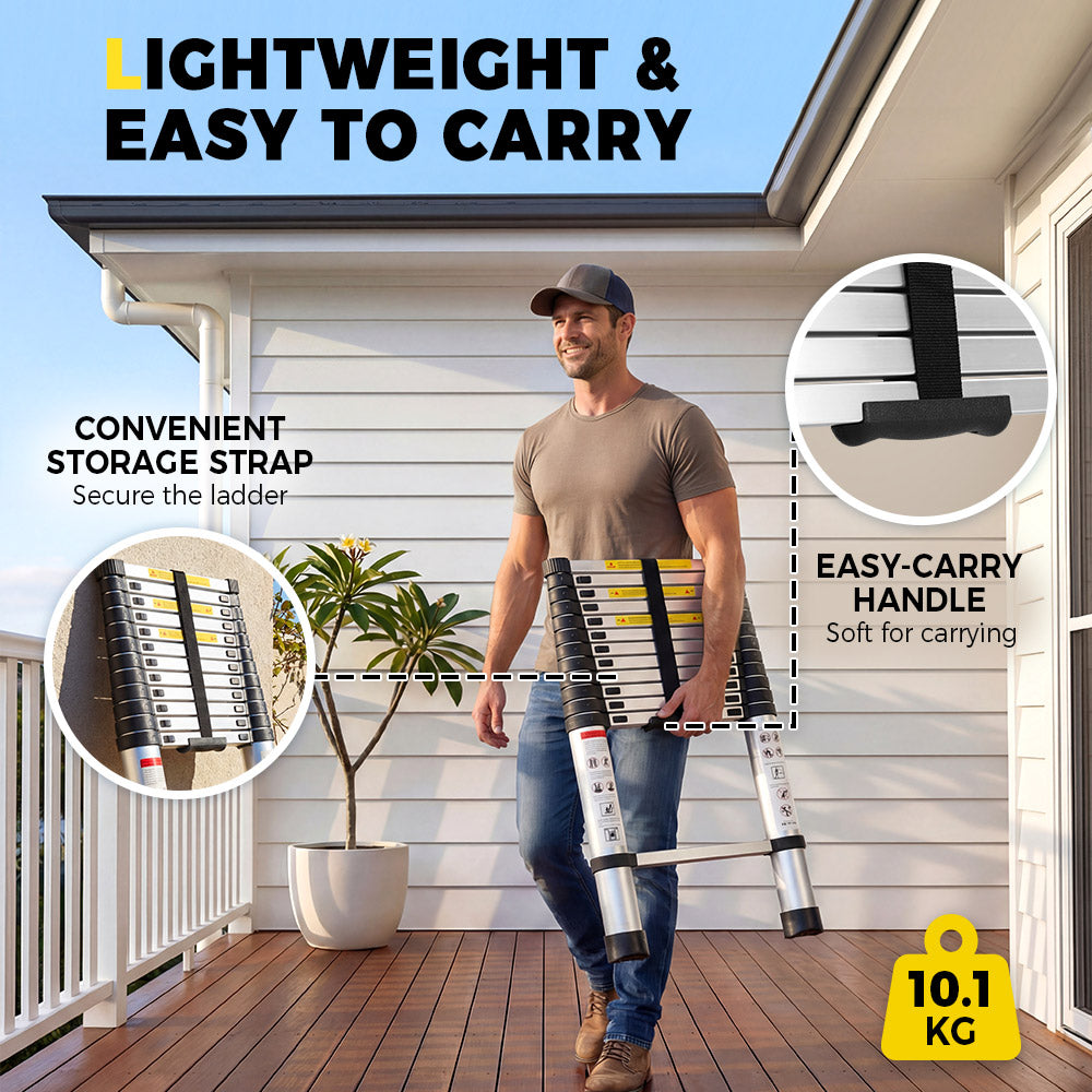 ZUNI 2/2.6/3.2/3.8M Telescopic Aluminium Ladder 150kg Load for Home& Work - Sunyee