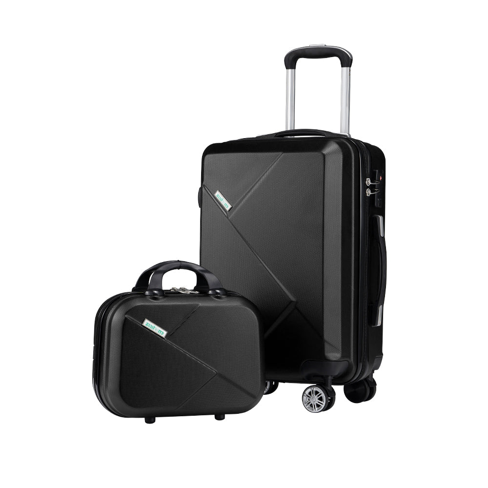 ZUNI 2PCS Luggage Suitcase Trolley Set Travel TSA Lock Storage Hard Case Black - Sunyee
