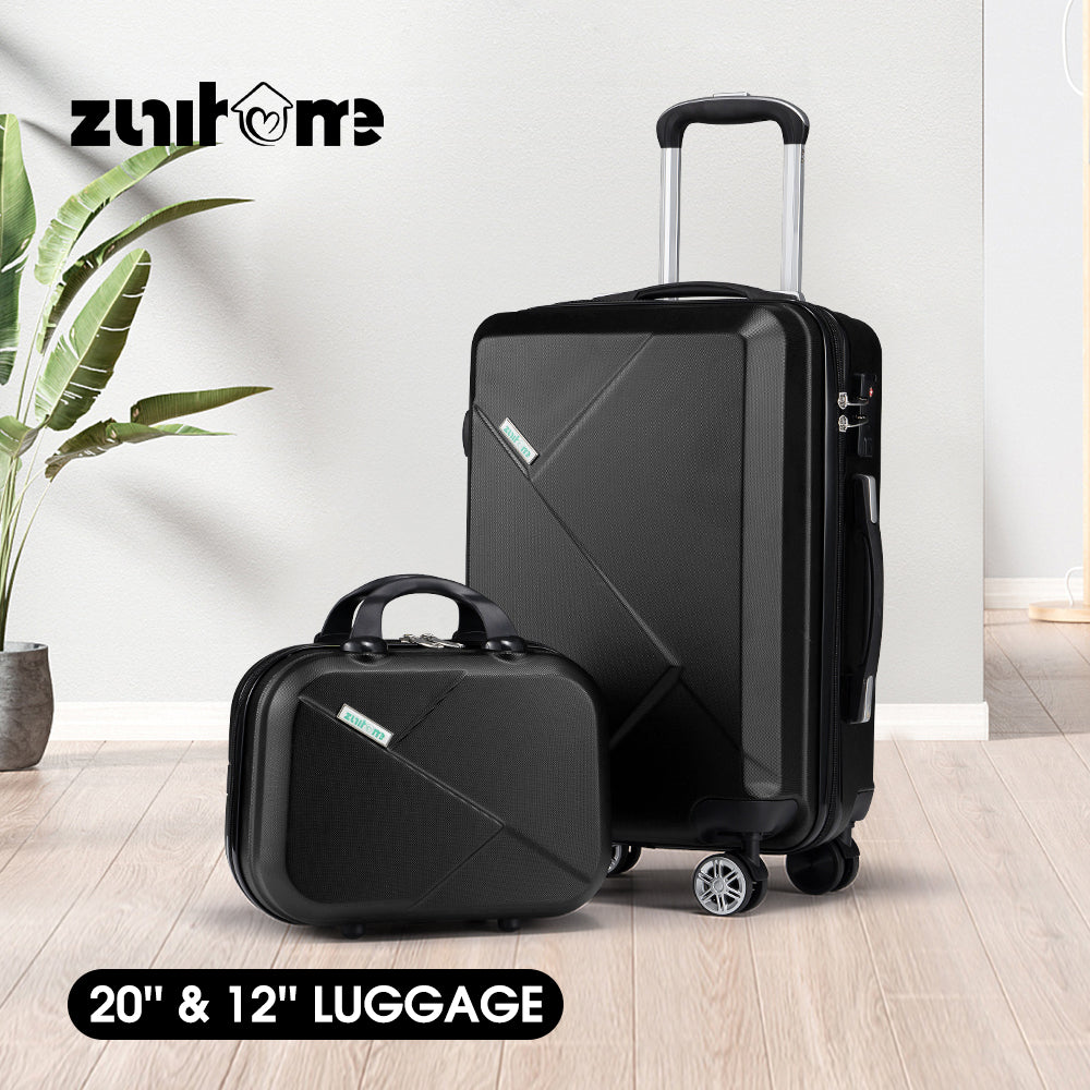 ZUNI 2PCS Luggage Suitcase Trolley Set Travel TSA Lock Storage Hard Case Black - Sunyee