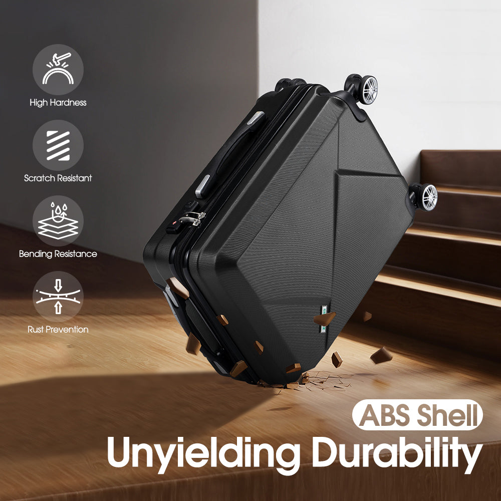 ZUNI 2PCS Luggage Suitcase Trolley Set Travel TSA Lock Storage Hard Case Black - Sunyee