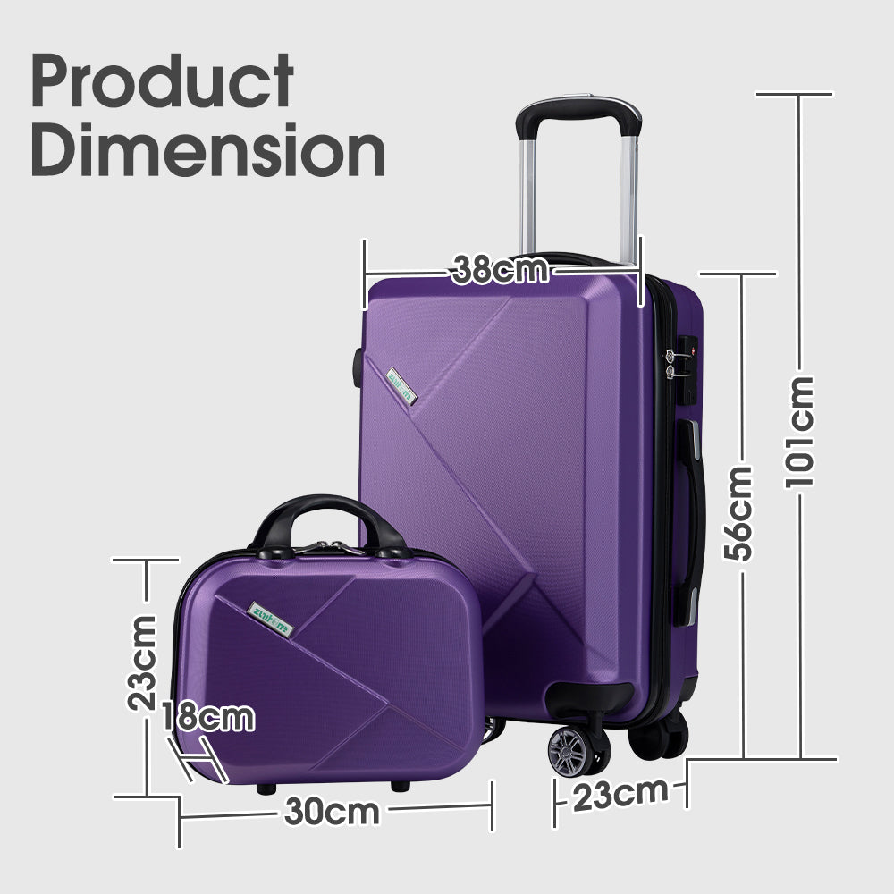 ZUNI 2PCS Luggage Suitcase Trolley Set Travel TSA Lock Storage Hard Case Purple - Sunyee