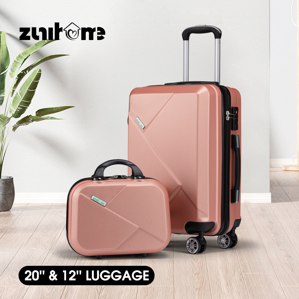 ZUNI 2PCS Luggage Suitcase Trolley Set Travel TSA Lock Storage Hard Case Pink - Sunyee