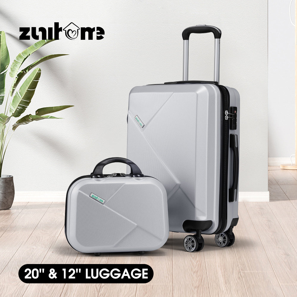 ZUNI 2PCS Luggage Suitcase Trolley Set Travel TSA Lock Storage Hard Case Silver - Sunyee