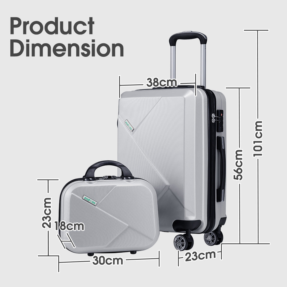ZUNI 2PCS Luggage Suitcase Trolley Set Travel TSA Lock Storage Hard Case Silver - Sunyee