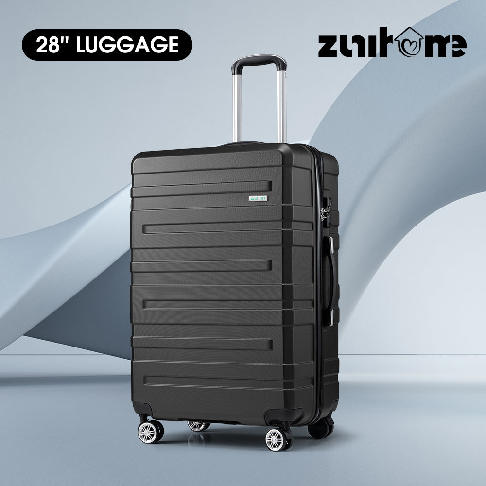 ZUNI 28" Luggage Suitcase Trolley Set Travel TSA Lock Storage Hard Case Black - Sunyee