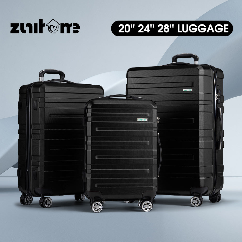 ZUNI 3PCS Luggage Suitcase Trolley Set Travel TSA Lock Storage Hard Case Black - Sunyee