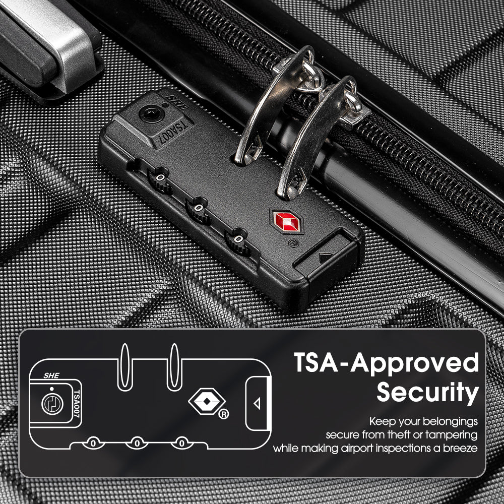 ZUNI 3PCS Luggage Suitcase Trolley Set Travel TSA Lock Storage Hard Case Black - Sunyee