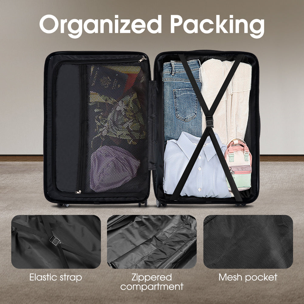 ZUNI 3PCS Luggage Suitcase Trolley Set Travel TSA Lock Storage Hard Case Black - Sunyee