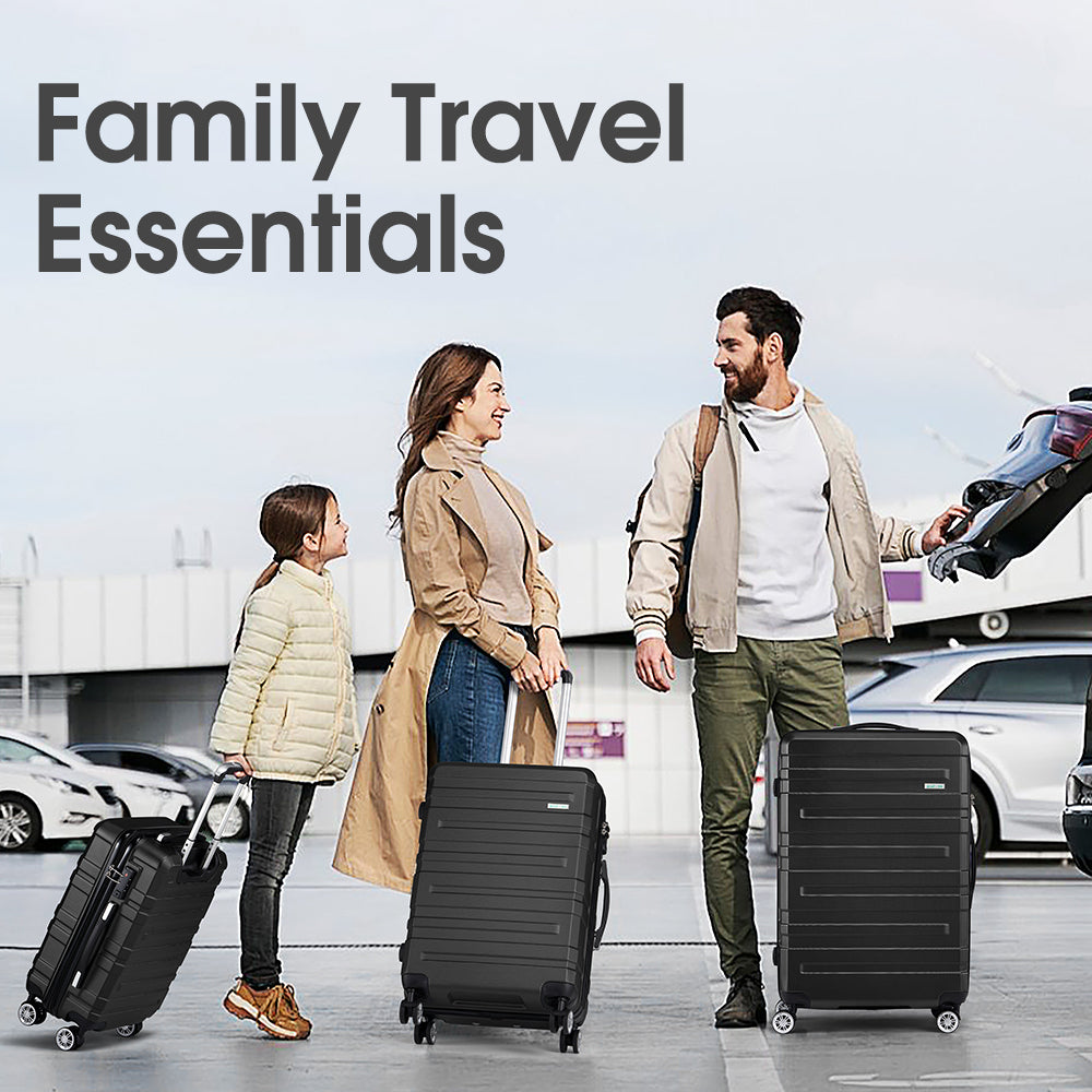 ZUNI 3PCS Luggage Suitcase Trolley Set Travel TSA Lock Storage Hard Case Black - Sunyee