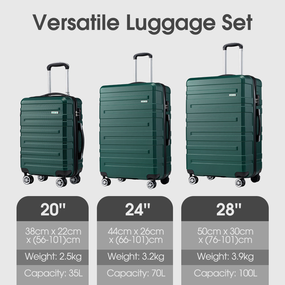 ZUNI 3PCS Luggage Suitcase Trolley Set Travel TSA Lock Storage Hard Case Green - Sunyee