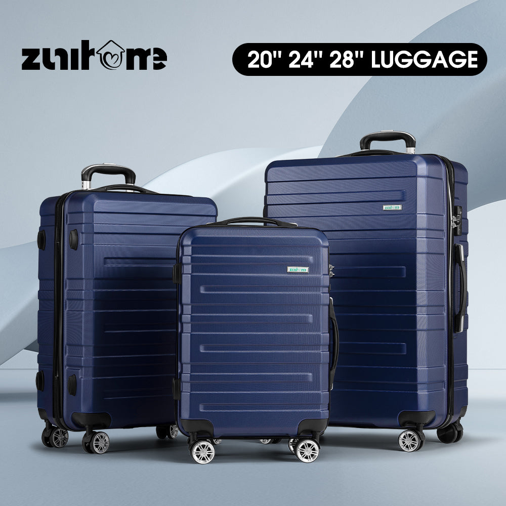 ZUNI 3PCS Luggage Suitcase Trolley Set Travel TSA Lock Storage Hard Case Navy - Sunyee