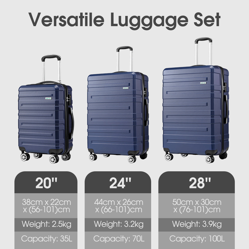 ZUNI 3PCS Luggage Suitcase Trolley Set Travel TSA Lock Storage Hard Case Navy - Sunyee