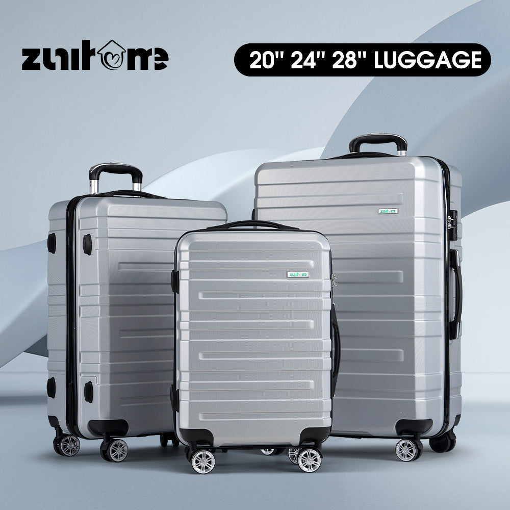 ZUNI 3PCS Luggage Suitcase Trolley Set Travel TSA Lock Storage Hard Case Sliver - Sunyee