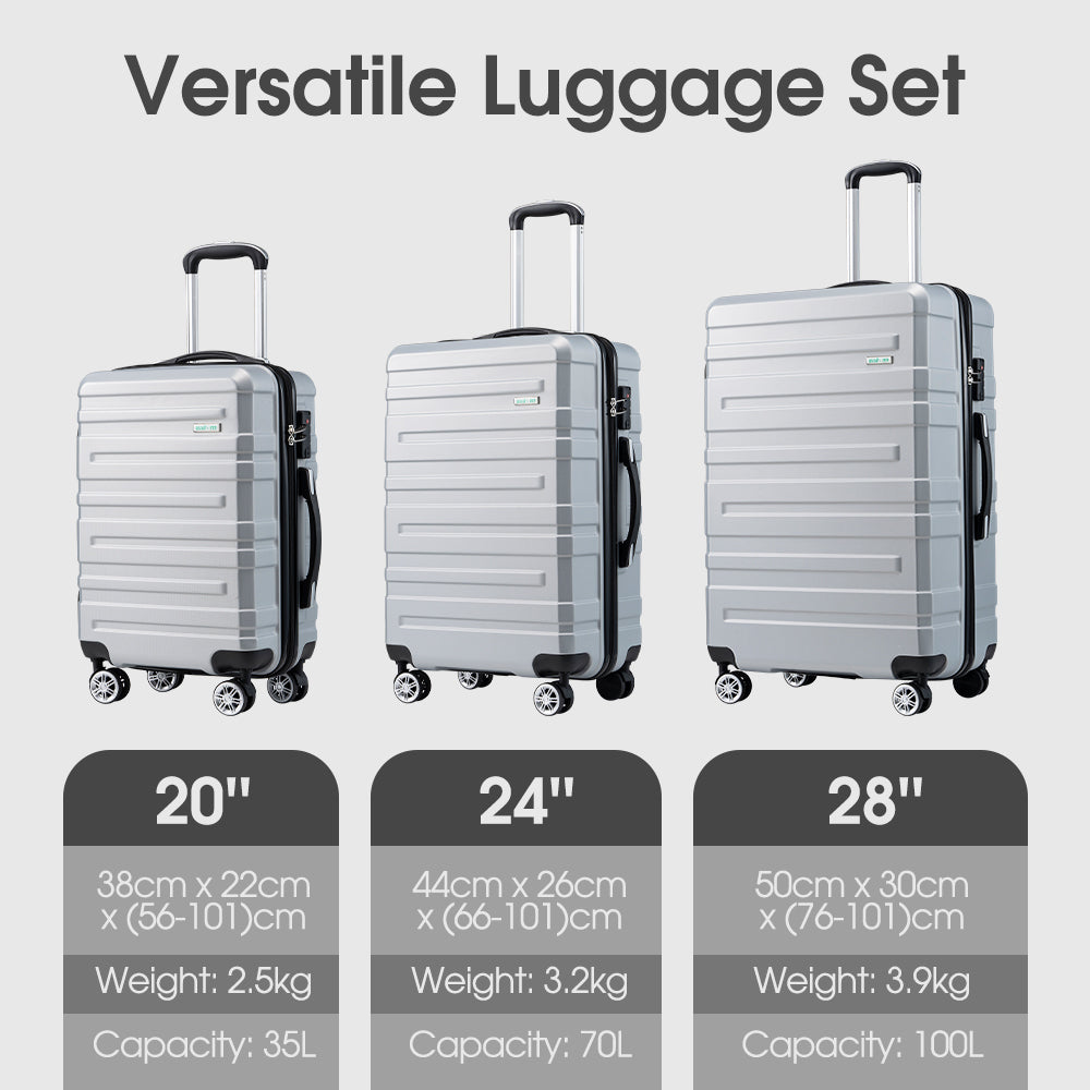 ZUNI 3PCS Luggage Suitcase Trolley Set Travel TSA Lock Storage Hard Case Sliver - Sunyee