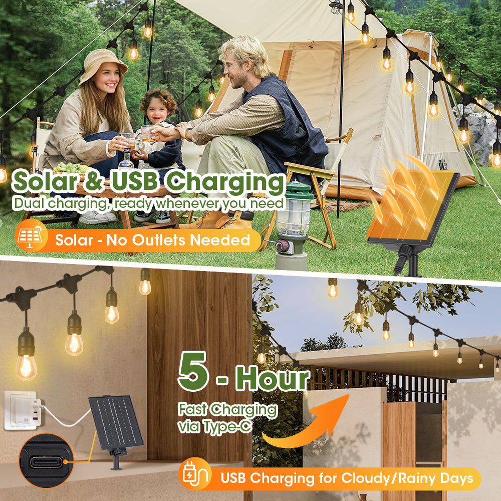 ZUNI Solar Festoon Lights Outdoor Garden w/ Waterproof Shatterproof Bulbs - Sunyee