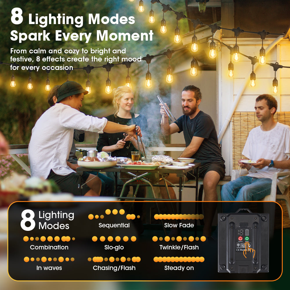 ZUNI Solar Festoon Lights Outdoor Garden w/ Waterproof Shatterproof Bulbs - Sunyee