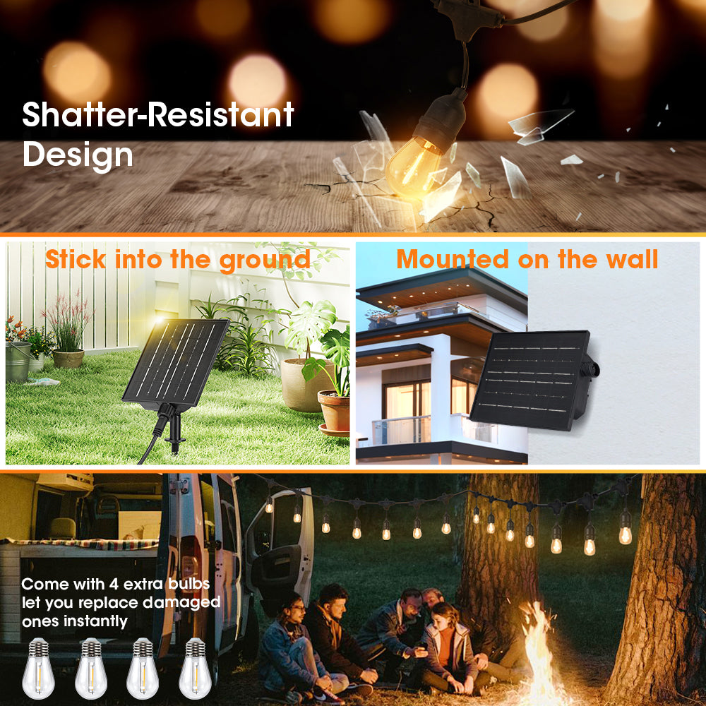 ZUNI Solar Festoon Lights Outdoor Garden w/ Waterproof Shatterproof Bulbs - Sunyee