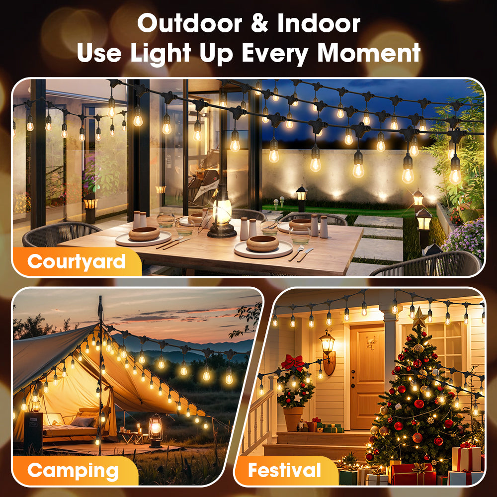 ZUNI Solar Festoon Lights Outdoor Garden w/ Waterproof Shatterproof Bulbs - Sunyee
