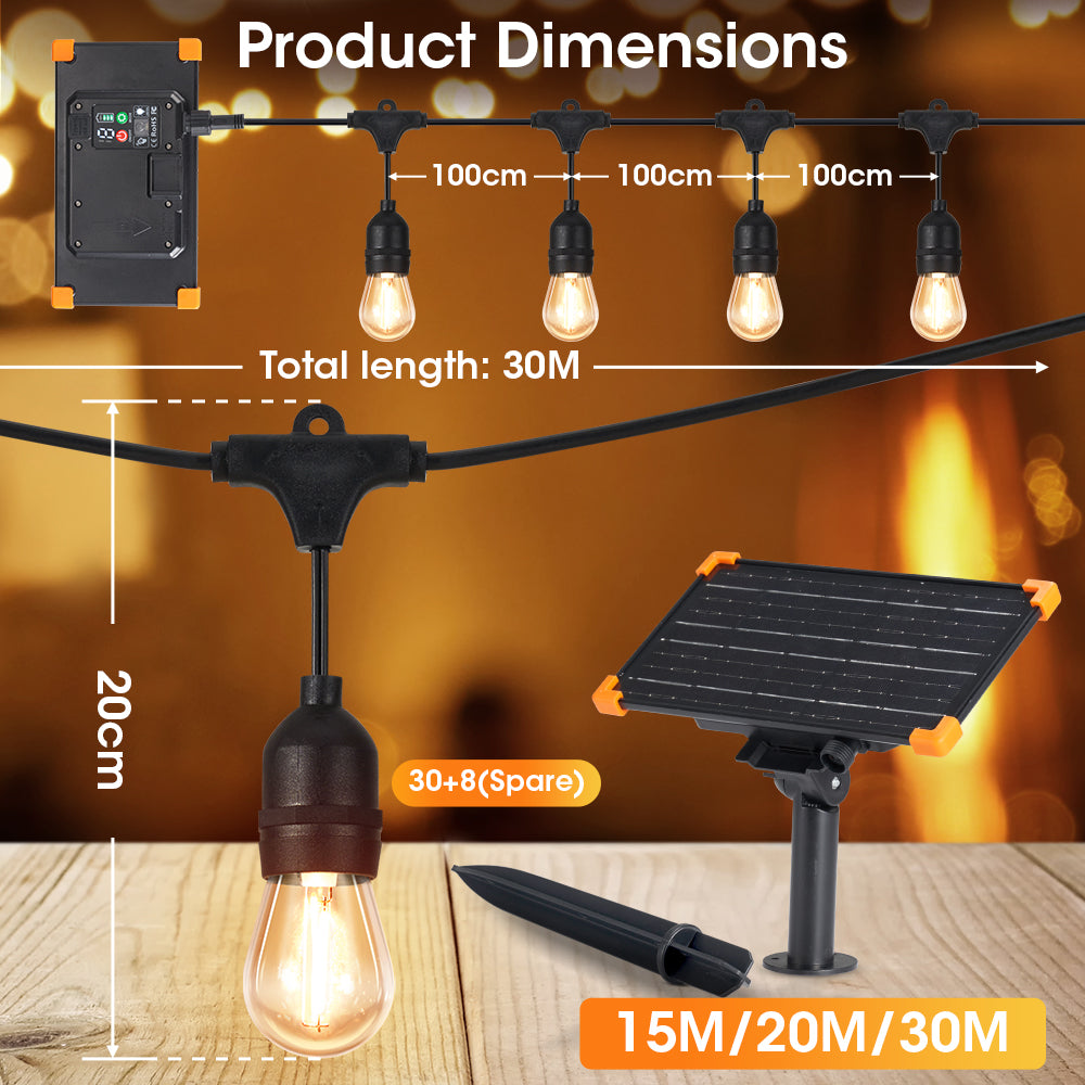 ZUNI Solar Festoon Lights Outdoor Garden w/ Waterproof Shatterproof Bulbs - Sunyee