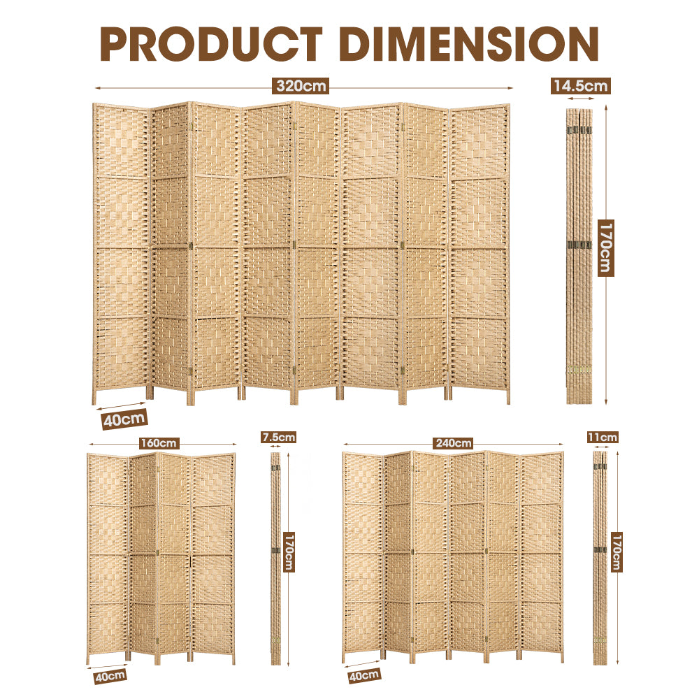 ZUNI 4/6/8 Panel Room Divider Privacy Screen Foldable Black/Brown/White/Natural - Sunyee