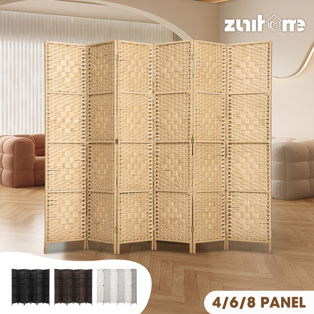 ZUNI 4/6/8 Panel Room Divider Privacy Screen Foldable Black/Brown/White/Natural - Sunyee