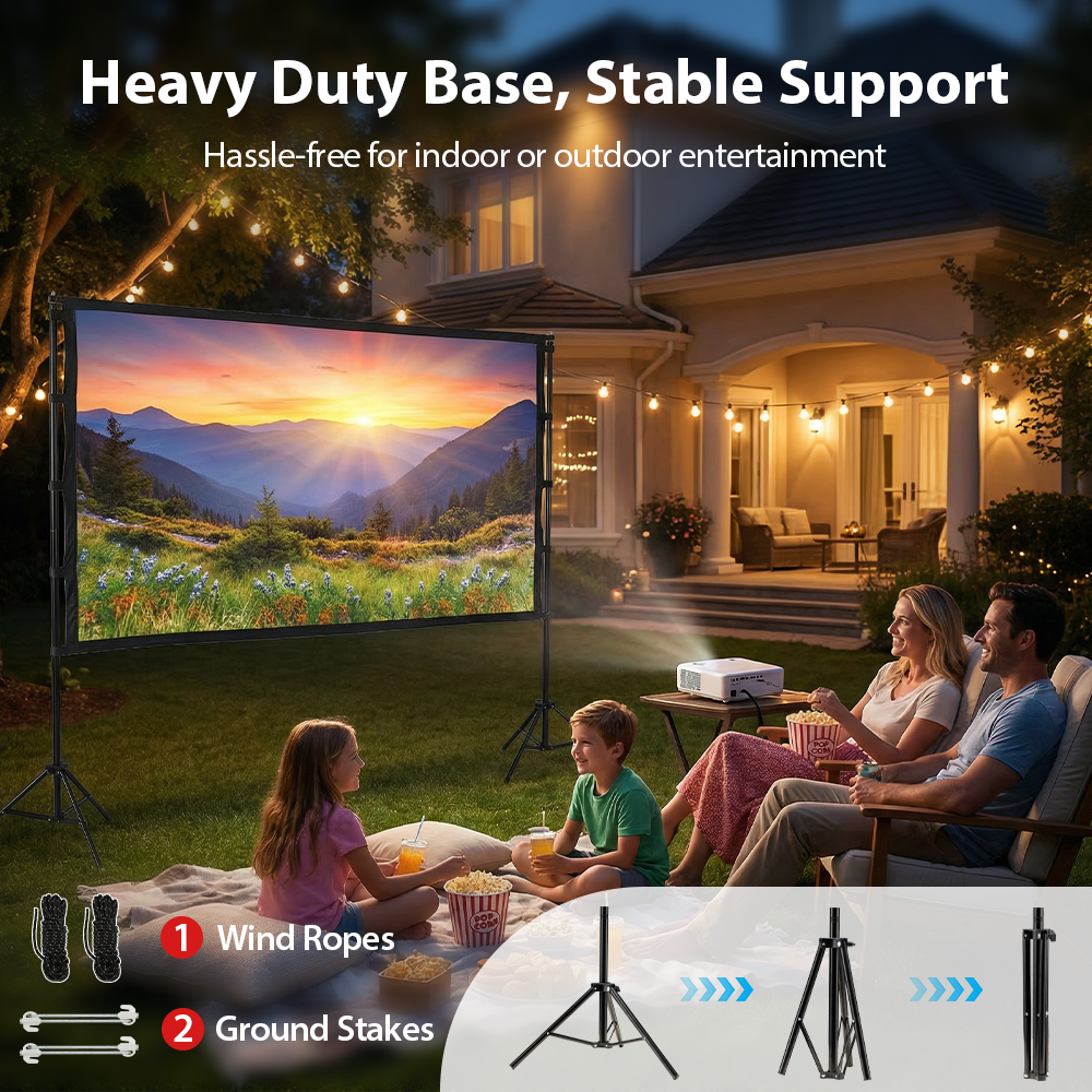 ZUNI Projector Screen with Stand 1080P 160° Wide Viewing for Indoor Outdoor - Sunyee