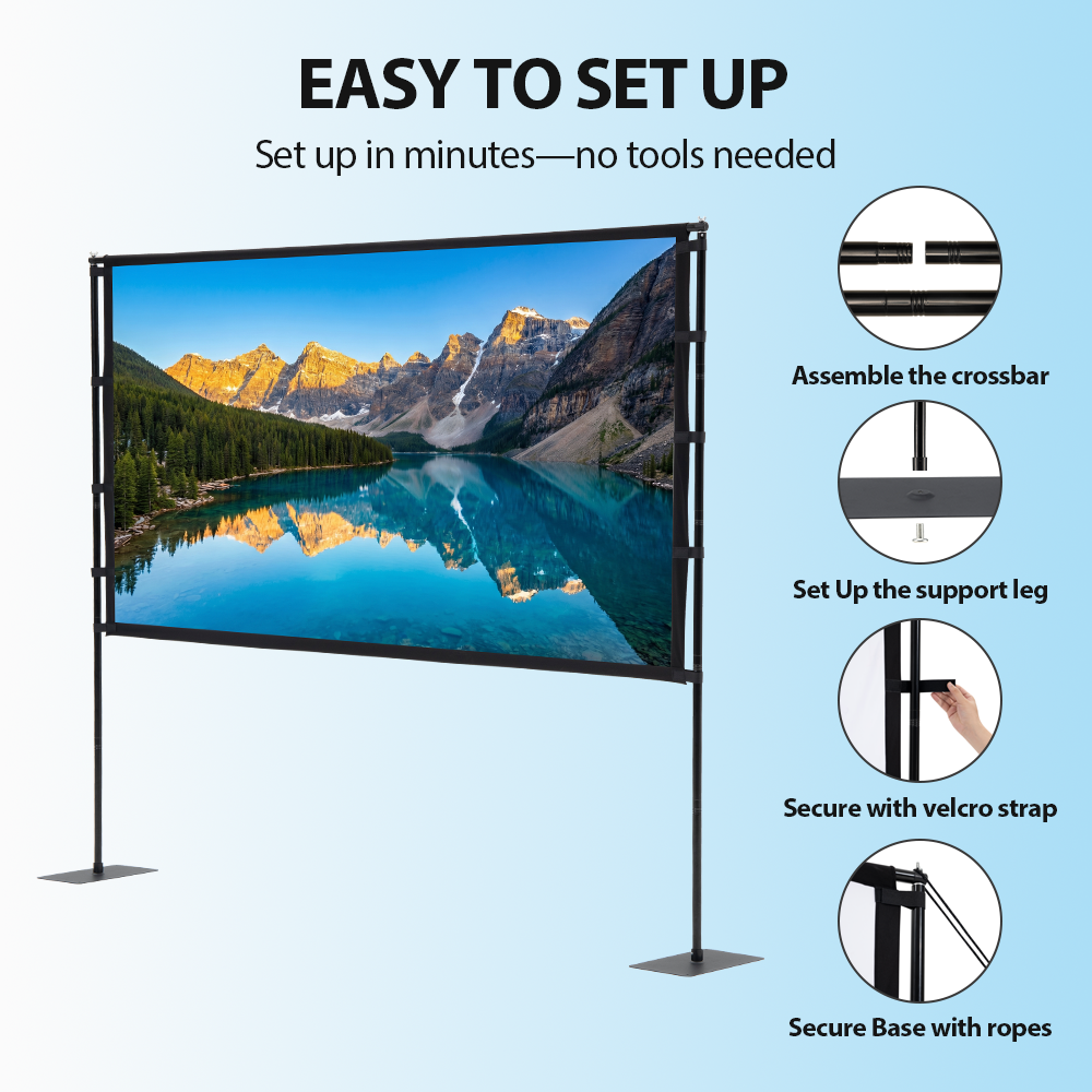 ZUNI Projector Screen with Stand 1080P 160° Wide Viewing for Indoor Outdoor - Sunyee