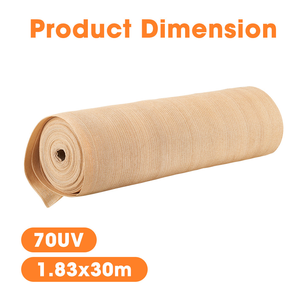 ZUNI 70% UV Shade Cloth Shade Sail Heavy Duty Garden Mesh Roll 1.83x30M Beige - Sunyee