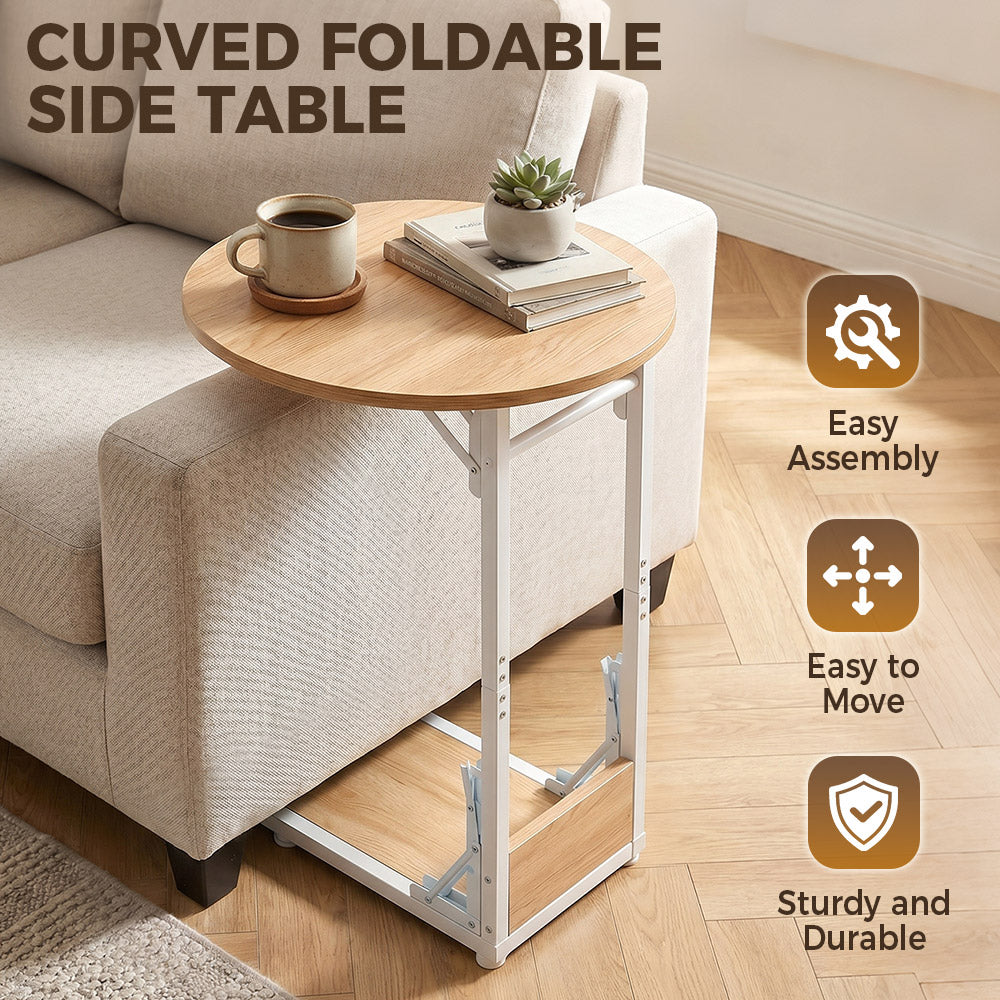 ZUNI C-Shaped End Table Foldable Side Table for Bedroom Living Room