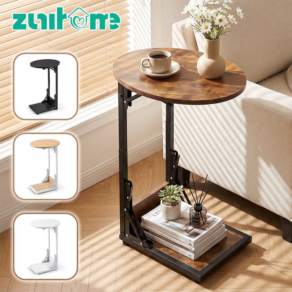 ZUNI C-Shaped End Table Foldable Side Table for Bedroom Living Room
