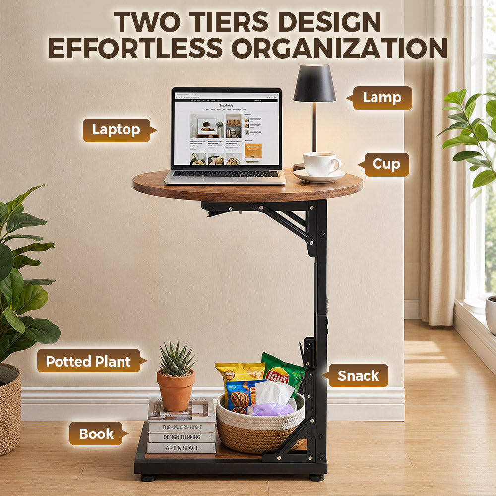 ZUNI C-Shaped End Table Foldable Side Table for Bedroom Living Room