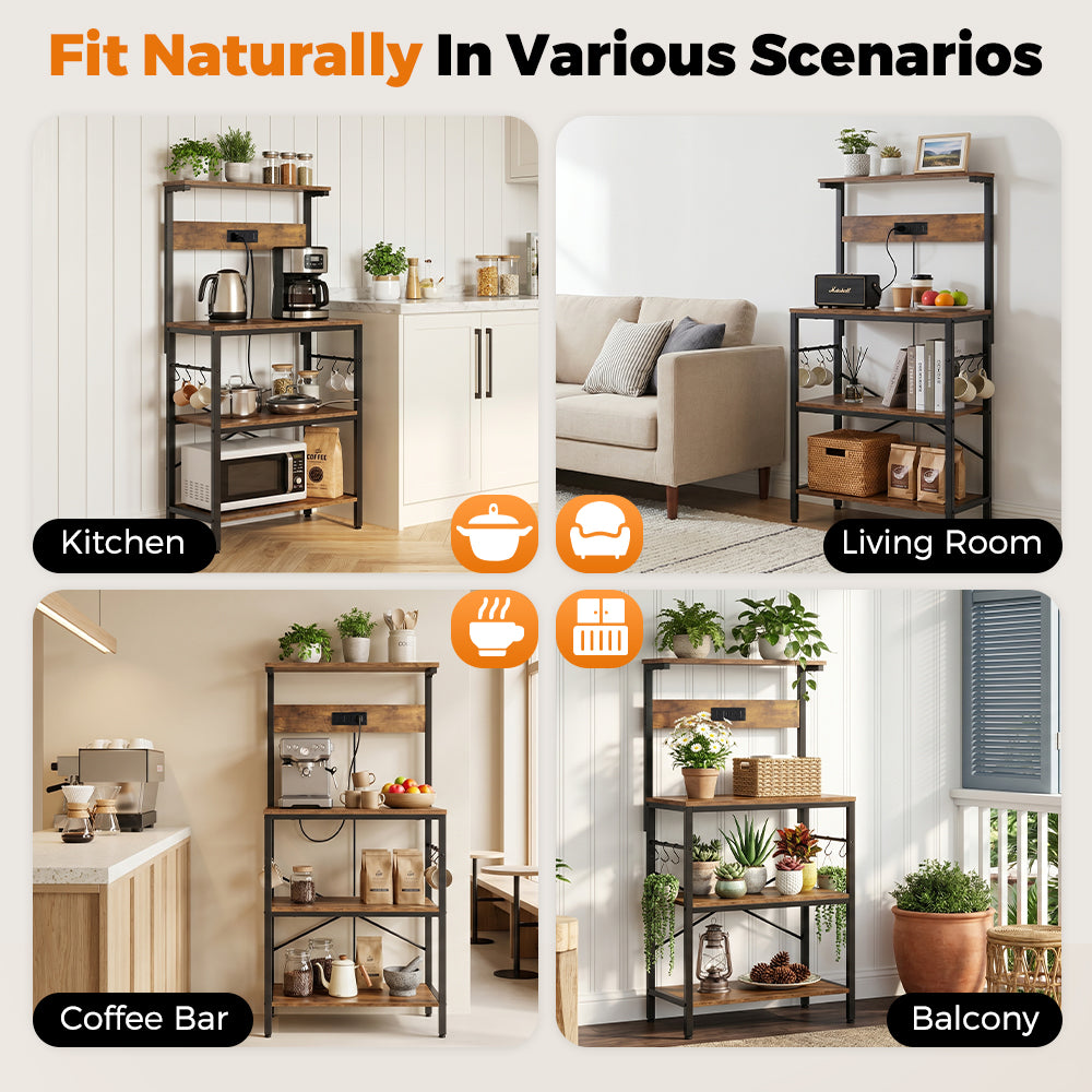 ZUNI Kitchen Bakers Rack with Power Outlet For Living Room Brown